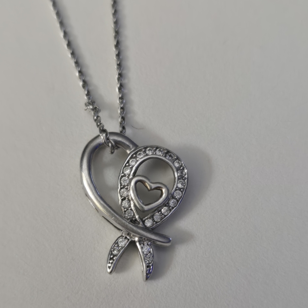 Double Heart Ribbon Looping With Accents S925 Pendant And S925 Chain